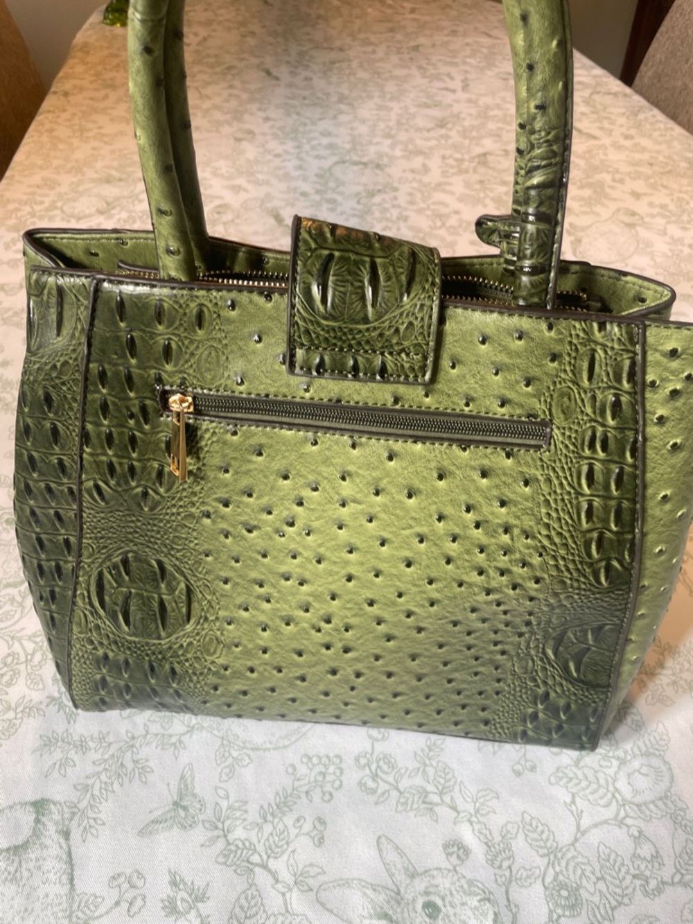 Olive Croc-Embossed Satchel Handbag - Picture 6 of 14